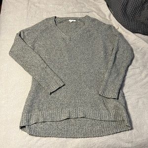 Gray v neck waffle knit sweater